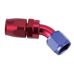 Full Flow Swivel Hose End Fitting, 45 Degree, Red/Blue, -8 AN